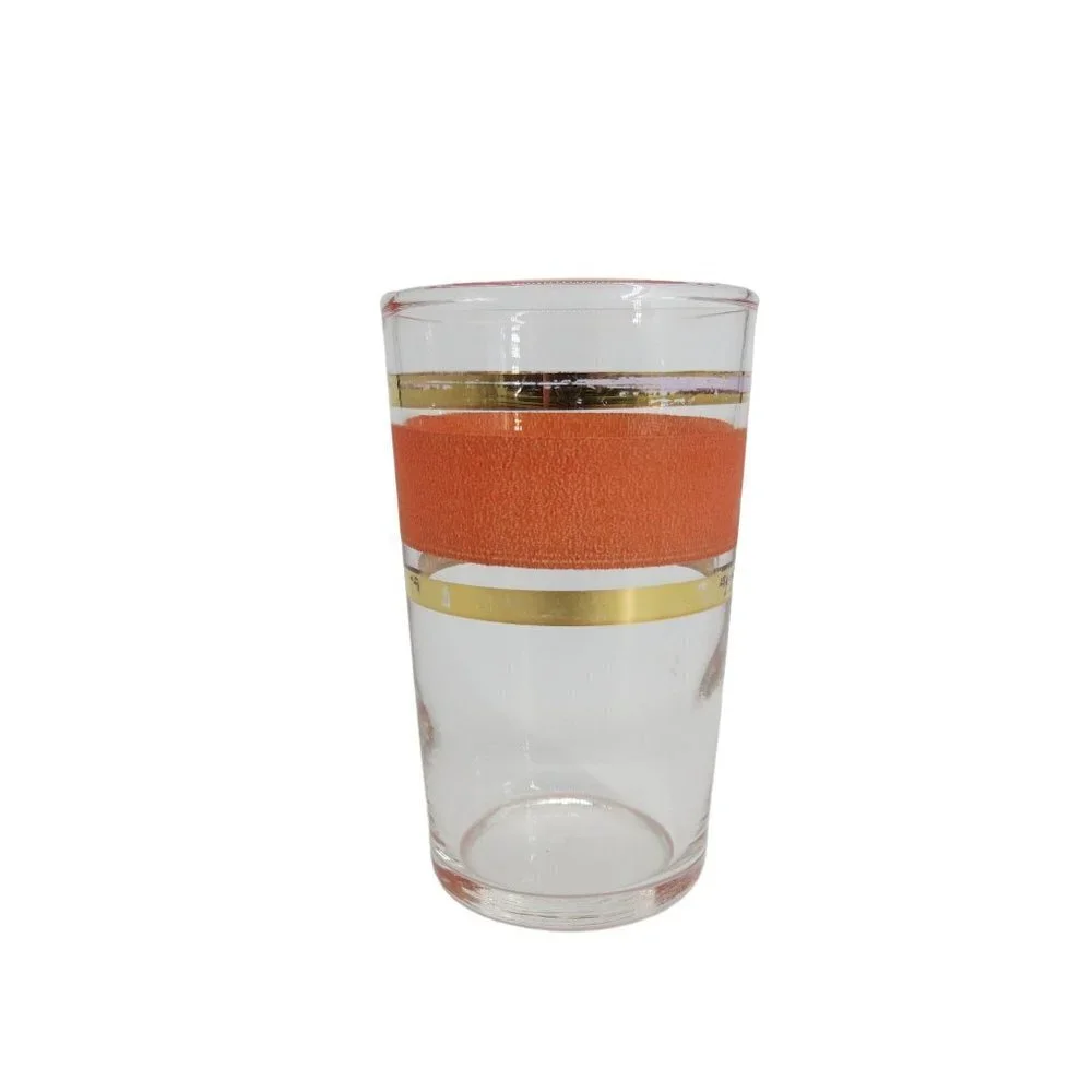 Vintage FEDERAL GLASS Set of 3 Midcentury Stripe Juice Glasses Orange Green Gold